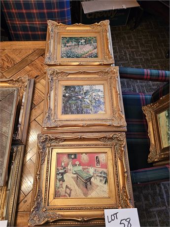 Set of 3 Repro Canvas Mixed Art in Wood Gold Gilded Frames