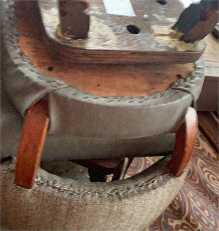 Vintage Wood/Metal Swivel Bar Stool W/Upholstered Back & Seat - Set of 2