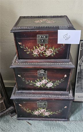 Bombay Style HP Rose Motif Stack Wood Boxes