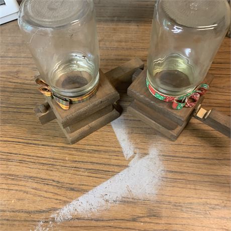 Handmade Wood and Glass Bird Feeders - Lot of 2