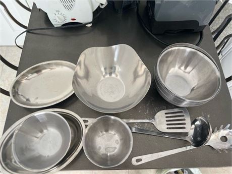 Stainless Bowls, platters and utensils