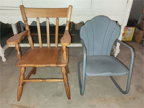 Vintage Children's clamshell rocker, wood chair