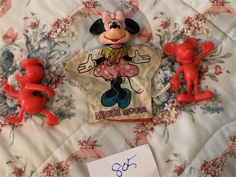 Disney Mickey Mouse Lot Marx 1970s Red Mickey & Donald Duck Minnie Hand Puppet