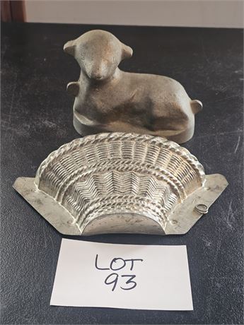 Antique Metal Mold Parts – Easter Basket 4"H x 8"L, Easter Lamb