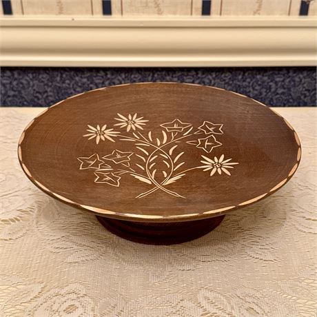 Hand-Carved Wood Reuge Musical Rotating Plate - 9"D x 2.75