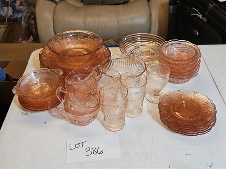 Pink Depression Glass Lot: Saucers / Plates / Cups & More