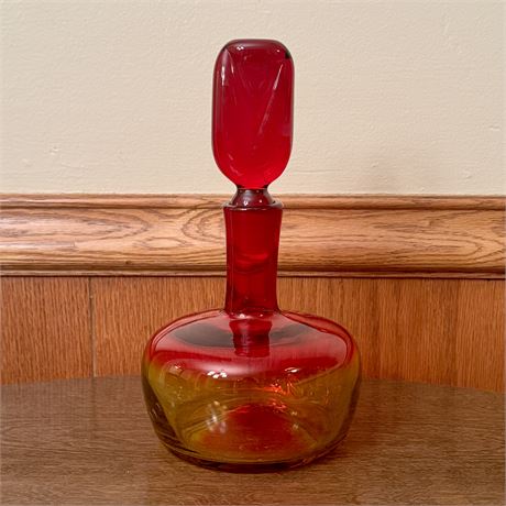 Mid-Century Blenko by Joel Myers Amberina Art Glass Decanter - 9.5"T