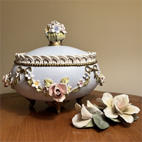 Capodimonte Italian Porcelain Footed Lidded Vessel