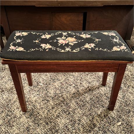 Piano Bench w/ Storage and Needlepoint Cushion