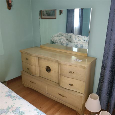 Vintage Bassett Blonde Wood Dresser with Mirror