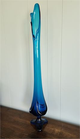 Beautiful Large Viking Blue Glass Draped Swung Vase