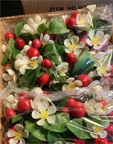 Artificial Cherry Blossoms & Berries Decorative Flower Bunches - 7 Boxes Total