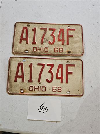 Vintage 1968 Ohio License Plate Set