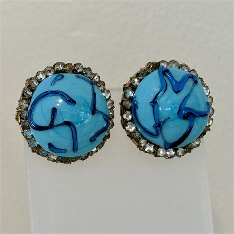 Vintage Miriam Haskell Glass and Rhinestone Clip on Earrings