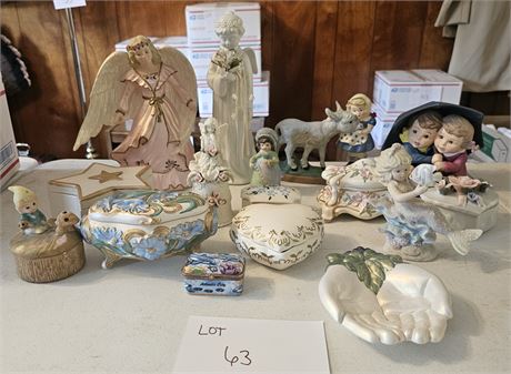Mixed Decor Lot- Ceramic Trinket Boxes, Figurines, Angels & More Size, Maker & S