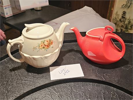 Hall Chinese Red Streamline Teapot & Drip-o-Lator Floral Transfer Teapot