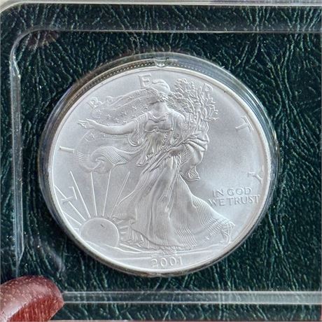 2001 Uncirculated Silver American Eagle Coin, 99.93% Silver, Encased