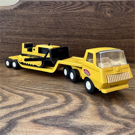 Early 70’s Tonka Pressed Steel Lowboy Tractor Trailer with Bulldozer