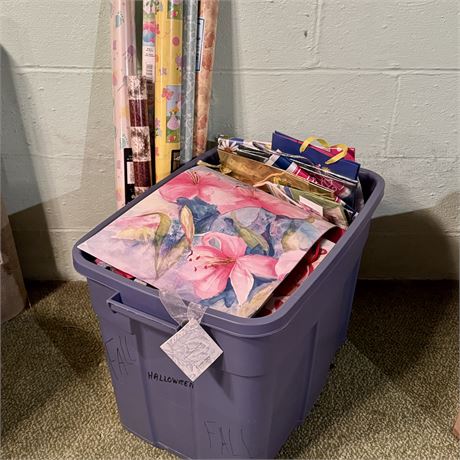 Tote FULL of Assorted Gift Bags and New Wrapping Paper Rolls