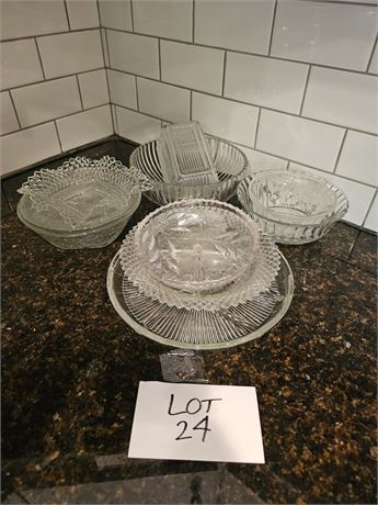 Clear Glass Lot- Butter Dish, Servers, Bowls & More