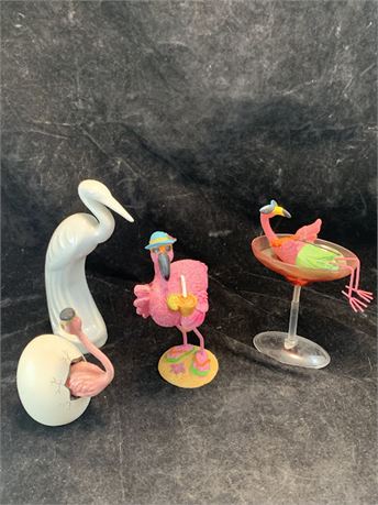 Flamingo Figurine Collectible Lot Of 4 Flamingo Items