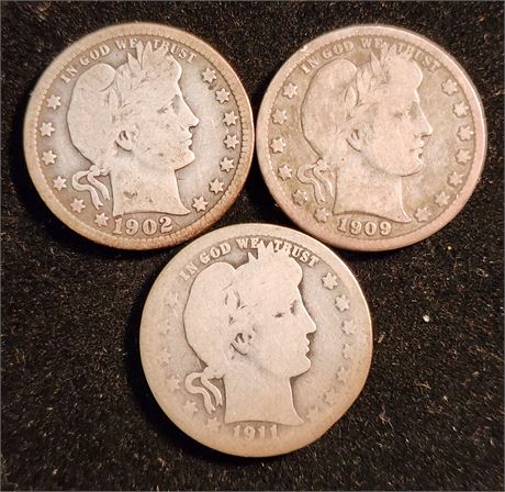 1902, 1909-D, 1915 Barber Quarters