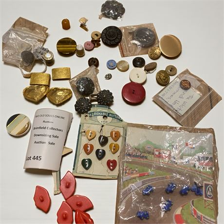 Vintage Sewing Button Lot - Avon Roaring Racing Car Buttons, Hearts, Lips & More