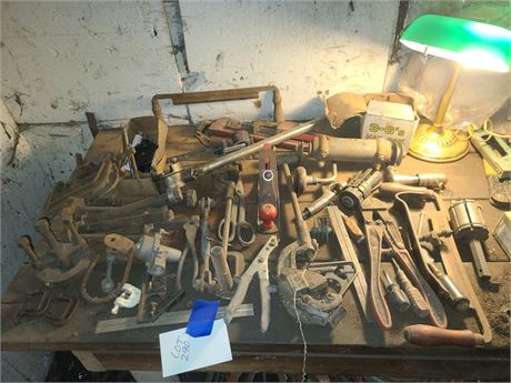 Vintage Tool Lot: Dunlap Plane/Pipe Wrenches/C-Clamps & More