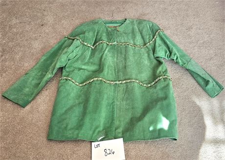 Atlantic Beach Green Leather Suede Coat with Gold Chain Trim - Size 1X
