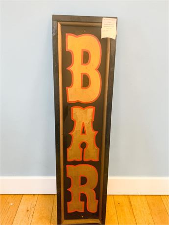 Vertical Wood Framed Bar Sign - Bold Metallic Lettering W/Red Design