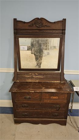 Antique Wood Dresser W/Mirror