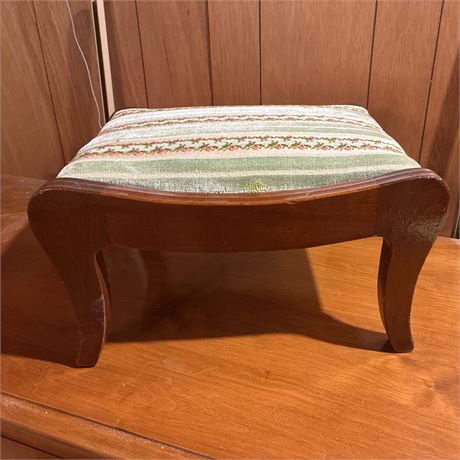 Antique Wood Frame Footstool - 15.5 x 13 x 8"T