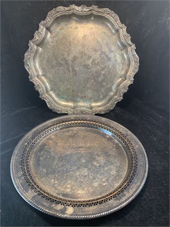 Lot of 2 Vintage Silver Plated Serving Or Tea Set Trays