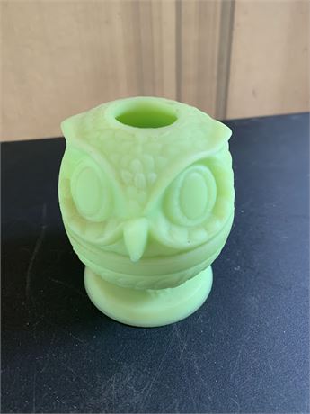 Fenton Green Uranium Satin Owl Fairy Light Candleholder/Dish