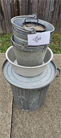 Galvanized Trashcan & Buckets