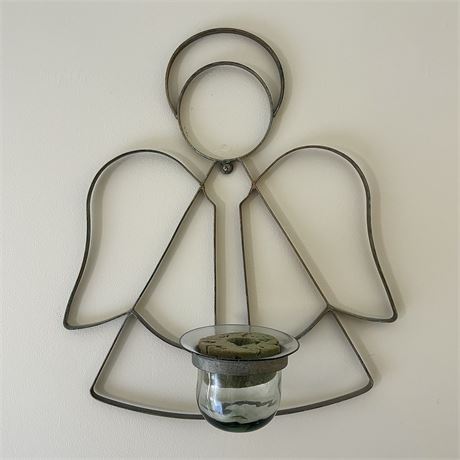 Large Metal Angel Holding Glass Candle Holder/Vase Wall Decoration