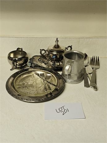 Mixed Silver-Plated Sugar, Creamer & More