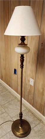 Vintage Accents Milk Glass, Brass & Wood Floor Lamp