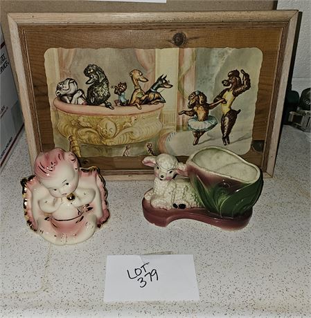 Vintage Sheep Planter Baby Plant Holder & 60's Ballet Dog Print