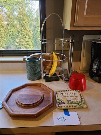 Mixed Kitchen Lot: Holders/Slicer/Cutting Board & More