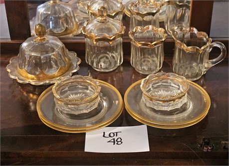 EAPG Gold Rim Lidded Candy, Butter Dish, Plates & More