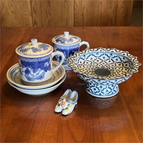 Bundle of Decorative Blue and White Ceramics
