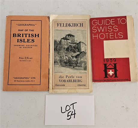 Mixed WW2 British Isles Map, Austria & Swiss Hotel Guide