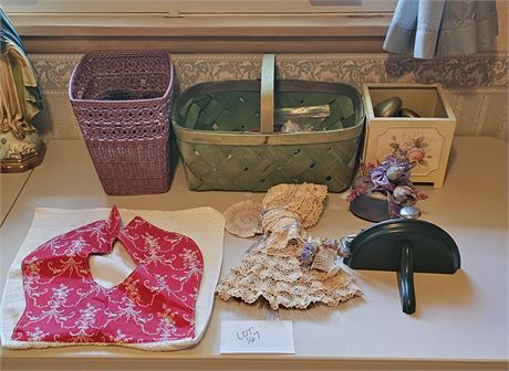 Mixed Misc Lot: Baskets, Decor, Weights & More