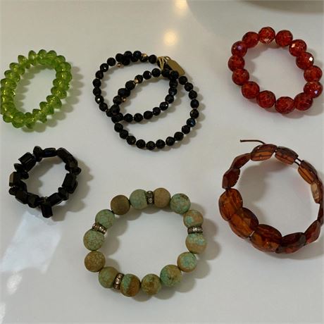 Beaded Bracelets - Turquoise-Colored/Brown Beads, Cherry Amber Beads