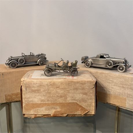 Danbury Mint PEWTER Classic American Motor Car Collection Lot of 3 w/ Boxes