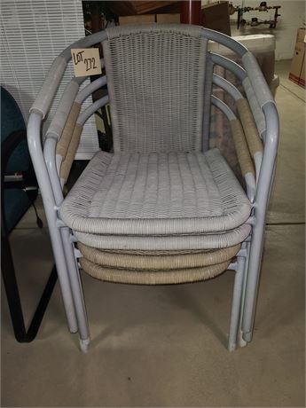 (4) Outdoor Gray Plastic Woven Mesh Chairs