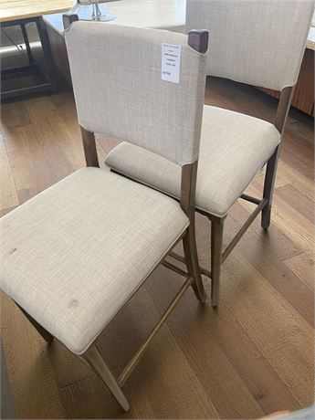 Mid-Century Modern Style Counter Chair Wood Frame & Beige Padding Set of 2