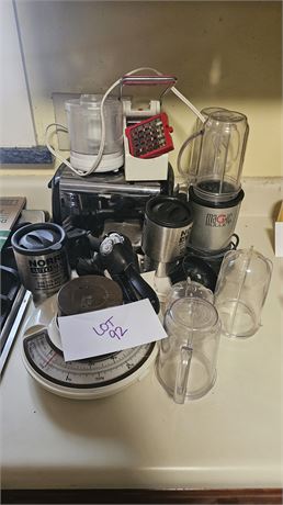 Small Appliance Lot- Magic Bullet with Accessories, Toaster, Scale, Chopper & Mo