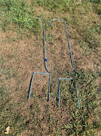 Lot Of 2 Blue Metal Shepherd's Plant Hanging Hooks 45 Inches Tall